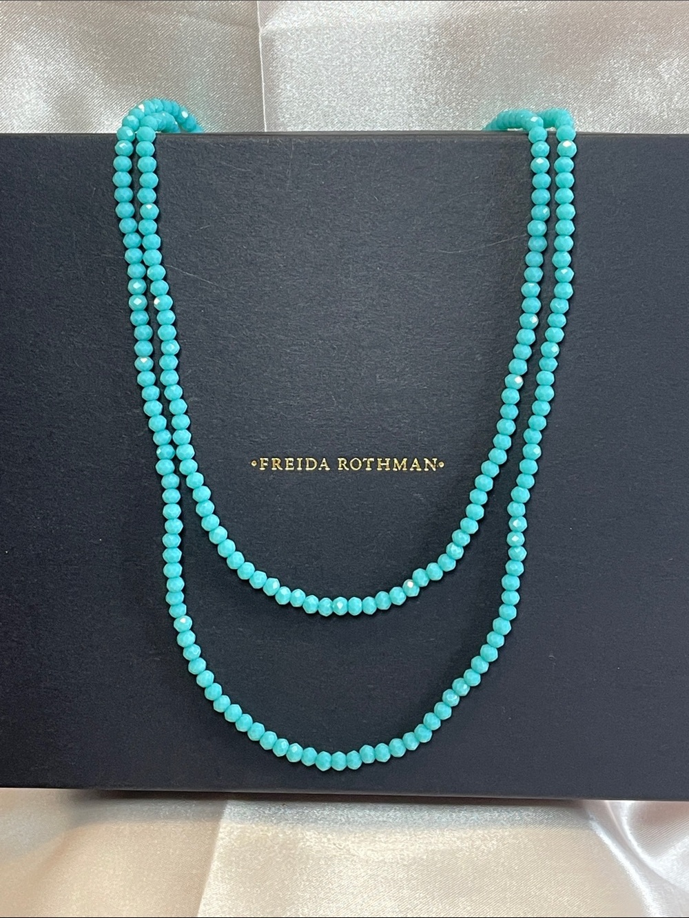 Freida Rothman Brass Base Genuine Amazonite Beaded Necklace 36" NWT $145 MSRP
